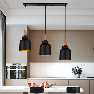 Lustre Suspension Bois Et Noir