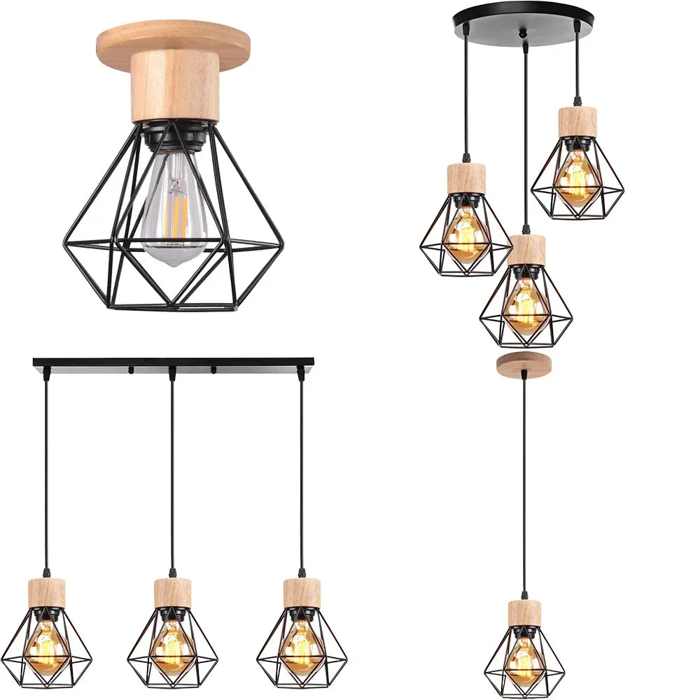 Lustre Suspension Bois Et Métal