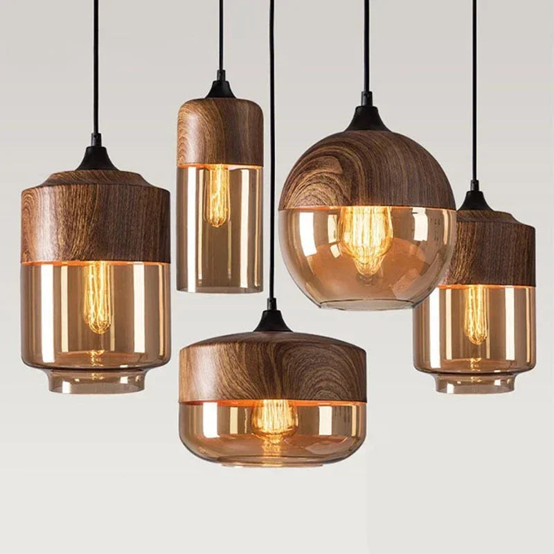 Lustre Bois Et Verre