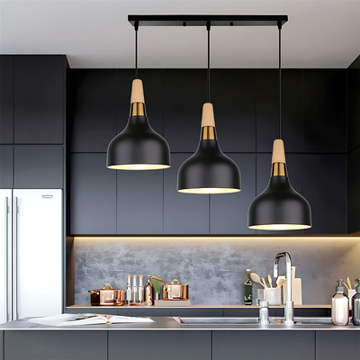 Lustre Suspension Bois Et Noir