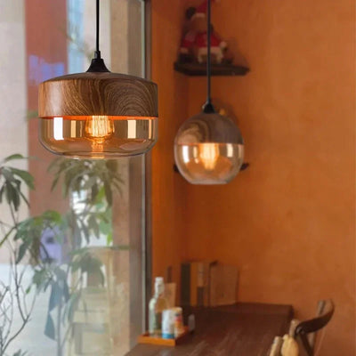 Lustre Bois Et Verre